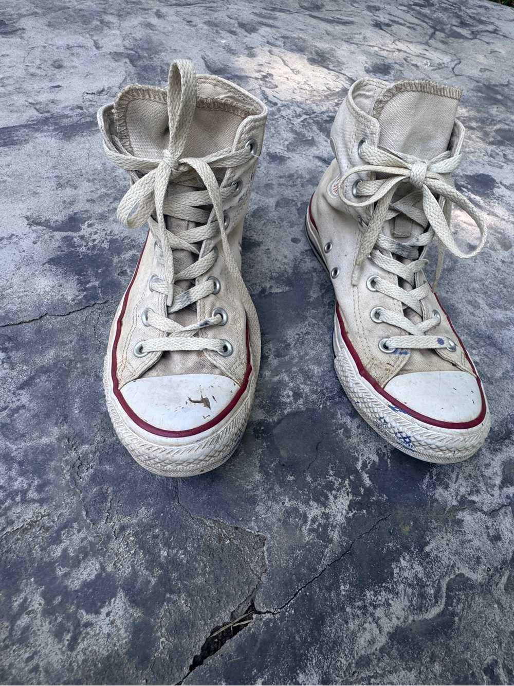 Vintage Converse Chuck Taylor High-Top Canvas Sneakers Off White size 7.5 - Picture 2 of 5